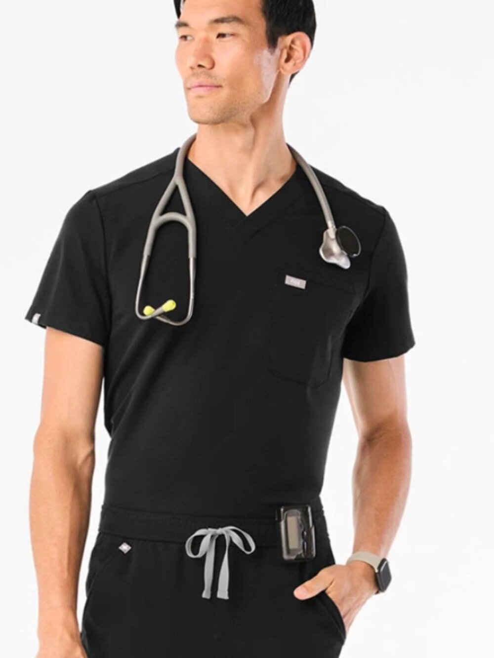 Figs Scrub Top- Mens Leon Black Size L